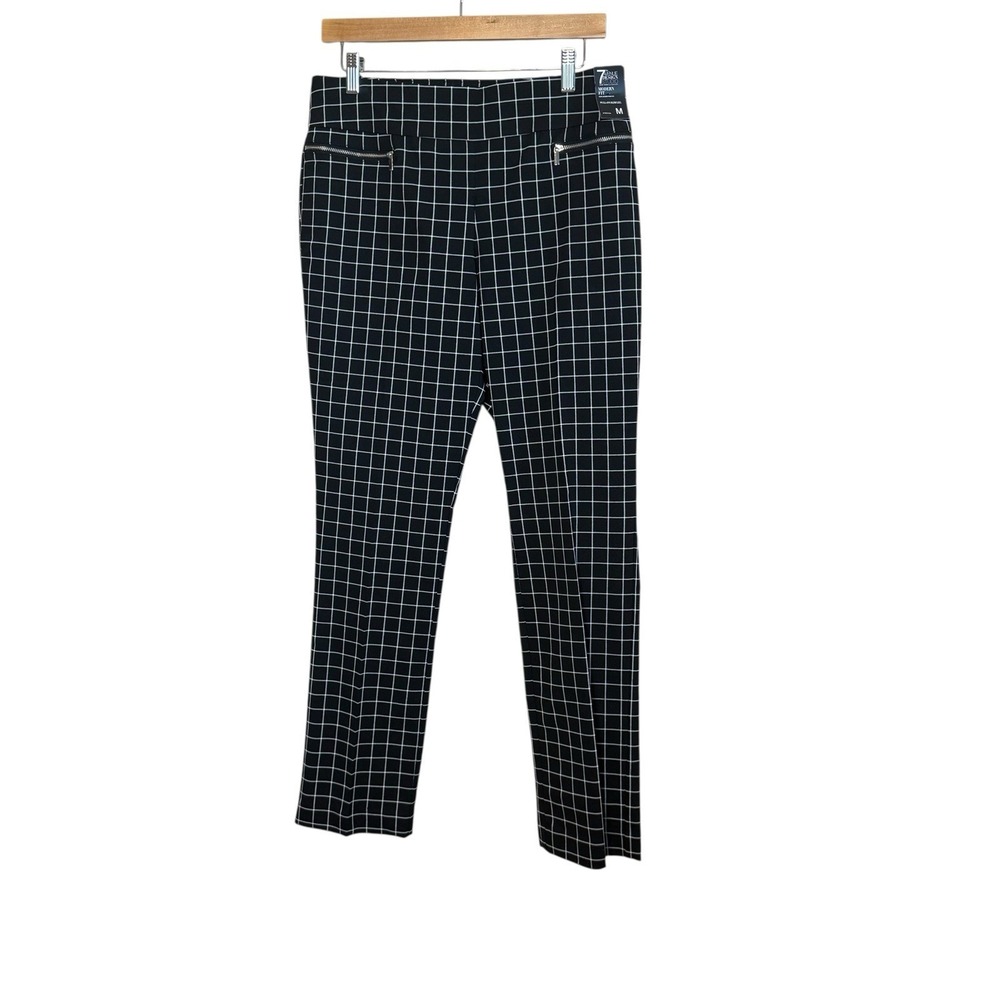 NWT 7th Avenue Black White Windowpane Plaid Modern Fit Slim Leg Pants Medium